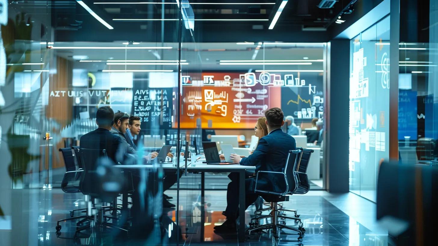 a modern office space features a sleek conference table surrounded by focused business professionals engaged in a discussion about digital compliance regulations, illuminated by bright overhead lights and flanked by displays of legal documents and charts on walls, symbolizing the complexities of florida e-commerce laws. a modern office space features a sleek conference table surrounded by focused business professionals engaged in a discussion about digital compliance regulations, illuminated by bright overhead lights and flanked by displays of legal documents and charts on walls, symbolizing the complexities of florida e-commerce laws.
