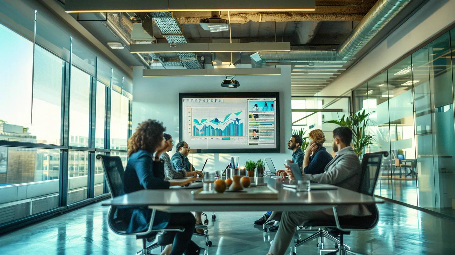 a modern office workspace features a stylish conference room with a large screen displaying dynamic graphics of local seo trends, surrounded by professionals engaged in a lively discussion, set against a backdrop of sleek architecture and ambient overhead lighting. a modern office workspace features a stylish conference room with a large screen displaying dynamic graphics of local seo trends, surrounded by professionals engaged in a lively discussion, set against a backdrop of sleek architecture and ambient overhead lighting.