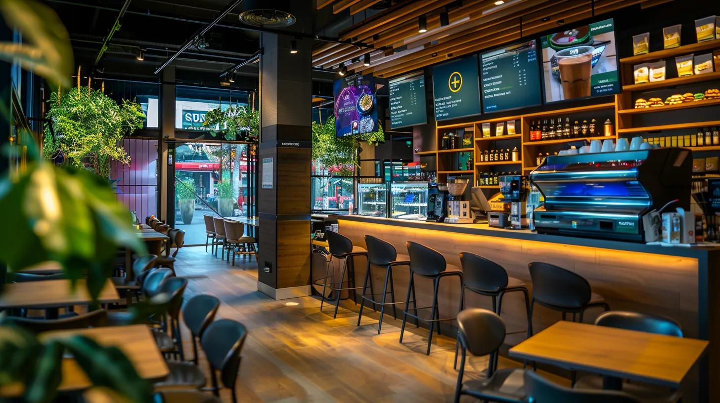 a sleek urban café features a modern transaction area where customers effortlessly use their smartphones for contactless payments, surrounded by vibrant digital displays showcasing mobile payment technology trends and biometric security features. a sleek urban café features a modern transaction area where customers effortlessly use their smartphones for contactless payments, surrounded by vibrant digital displays showcasing mobile payment technology trends and biometric security features.