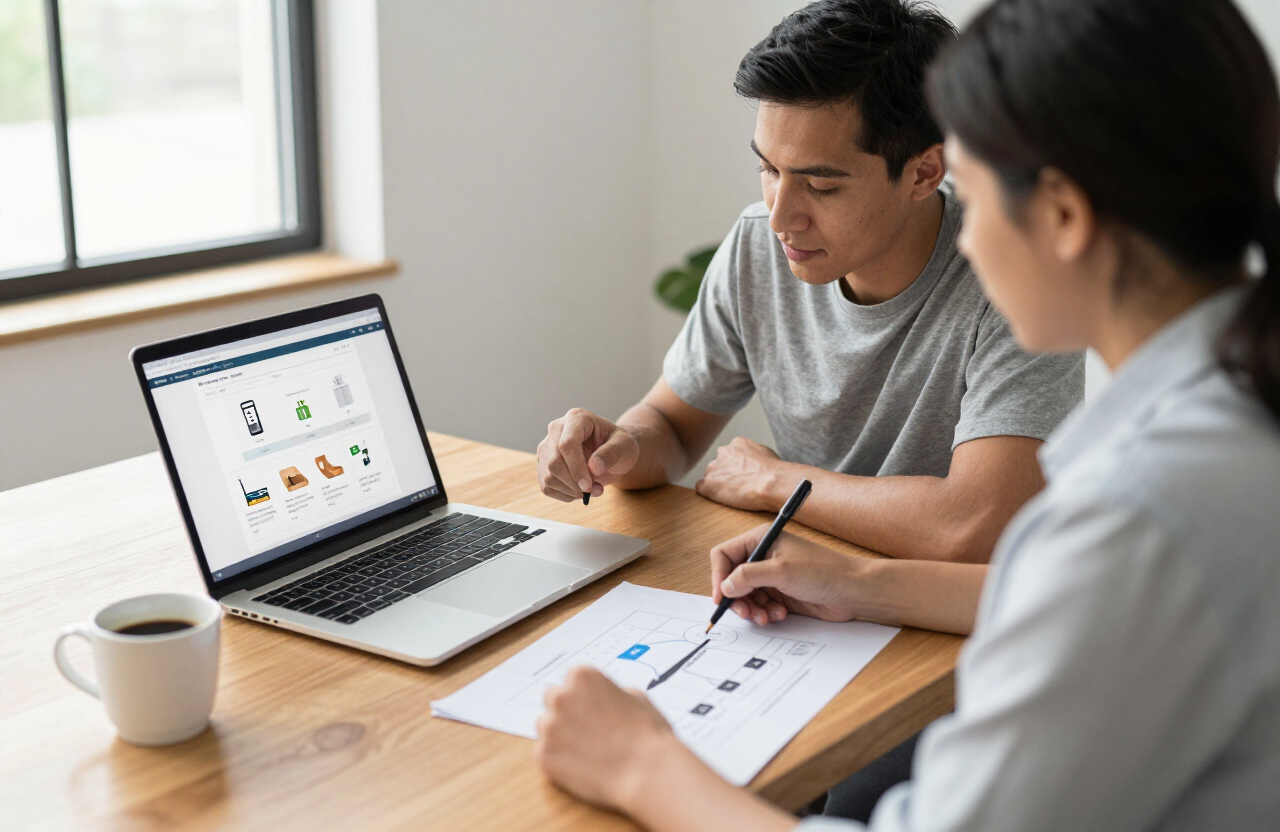 Small business owner and consultant planning a Shopify store strategy and product structure